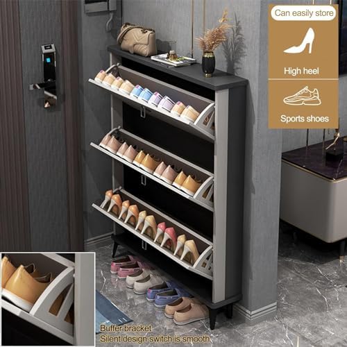 Shoe Storage Cabinet Cabinets Hallway Slim Cupboard Cupboards Hallways Slimline，Freestanding Shoe Cabinet with 3 Flip Drawers - Slim Entryway Organizer Storage Rack for Hallway & Living Room
