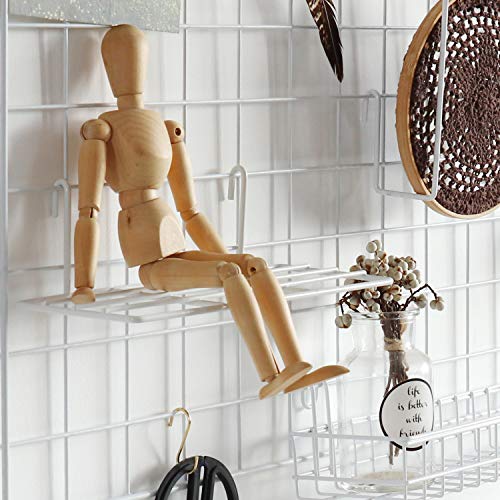 Friade Wall Grid Panel Hanging Basket With Hooks,Bookshelf,Display Shelf,Wall Organizer And Storage Shelf For Home Supplies,1 Set Of 3 (White) #TOP3