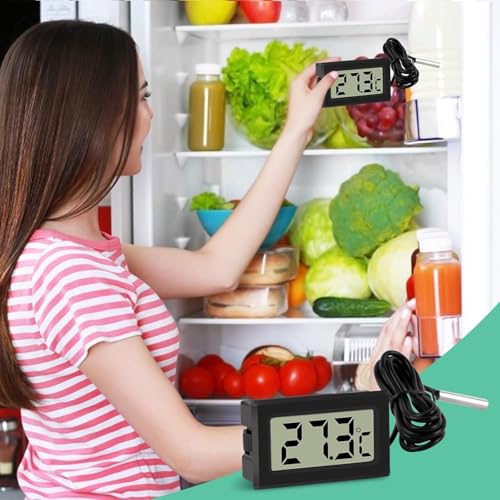 Aquarium Digital Thermometer mit Fühler, 5 Stück Temperatursensor Wasserdicht mit 2m Kabel, Eingebettetes Thermometers Temperaturüberwachung mit Externer Sonde, für Kühlschrank Gefrierschrank Aquarium