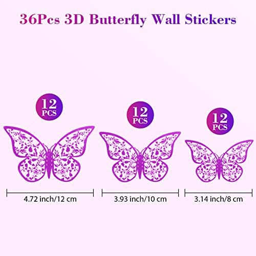 Zhenle 36Pcs 3D Butterfly Wall Sticker 3 Sizes Butterfly Wall Decals Butterflies Stickers for Walls Bedroom Party Wedding Decors(Purple), Natural