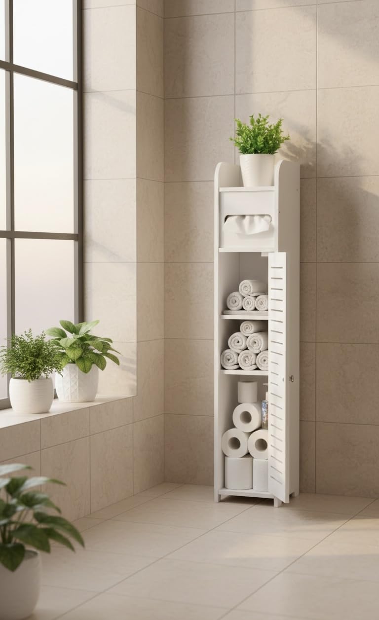 Bdit Porta Oggetti da Bagno Slim Salvaspazio con Apertura Push to Open – Mobile Bagno Verticale Bianco 79x15x15 cm, Armadietto Porta Carta Igienica, Detergenti e Accessori, Resistente all’Umidità