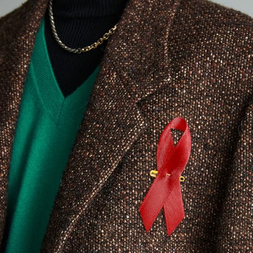 Image of Curvier 200PCS Red Satin Ribbons for Red Ribbon Week HIV and AIDS Awareness Ribbon Pin