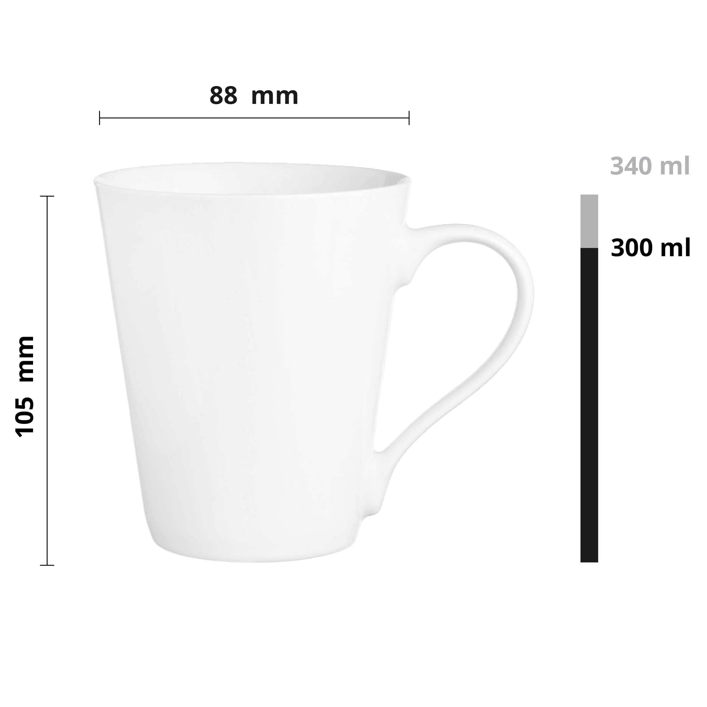 Glasmark Krosno - Set di tazze in ceramica, 0,28 litri, in ceramica, per caffè, tè, tè, acqua, accessori da cucina, regali per compleanno, bianco, 6 x 280 ml