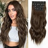 Sué Exquisite Long Soft Glam Waves Thick Hairpieces 4PCS 20 inches Clip in Hair Extensions Chocolate Brown Synthetic Fiber Double Weft Soft Hair for Women Full Head