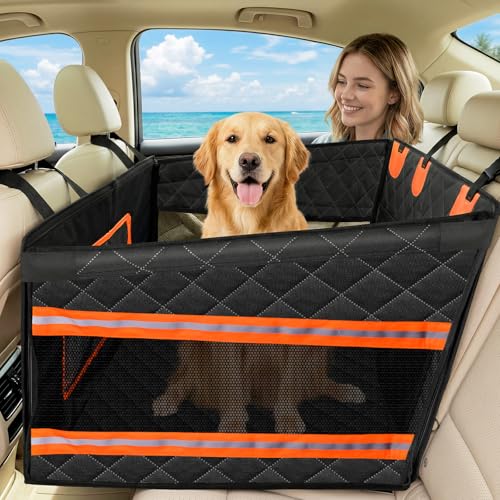X XBEN Seggiolino Auto per Cani Allargato 50%, Extra Stabile Seggiolino Cane Auto con Portata 68KG, Trasportino per Cani Veicoli con Rete Traspirante e Cintura di Sicurezza, Impermeabile e Pieghevole