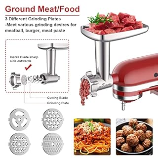 Metal Meat Grinder Attachment for KitchenAid Stand Mixer, Meat Grinder for Kitchen Aid Includes 4 Grinding Plates, 3 Sausage Stuffer Tubes, 2 Grinding Blades, Food Grinder Attachment for KitchenAid