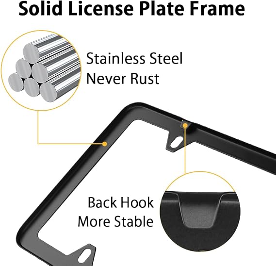 WinPower License Plate Frames, Stainless Steel License Plate Holder, Black