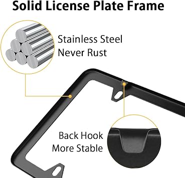 WinPower License Plate Frames, Stainless Steel License Plate Holder, Black