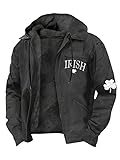 Men's St. Patrick's Day Irish Print Plush Zipper Jacket Irish Shamrock Sweatshirt St. Patrick's Day Sweatshirt, Black, 3X-Large
