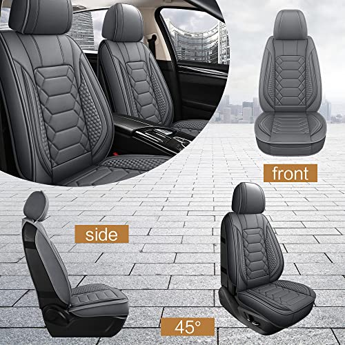 Image of HAIYAOTIMES Leather Car Seat Covers Front Set, Waterproof Leatherette Automotive Vehicle Cushion Cover with Non-Slip Bottom, Universal Fit for Most Cars, sedans, Vans, SUVs, Gray