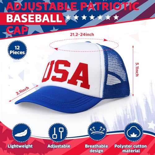 Image of Jeyiour 12 Pack 4th of July Hat Bulk, Patriotic 250th Anniversary Trucker Hats USA Adjustable Baseball Caps for Men Women