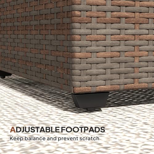 Outsunny Outdoor Coffee Table, PE Rattan Side Table with Tempered Glass Top, Wicker Rectangular Garden Coffee Table End Table with Steel Frame for Patio, Balcony, 90 x 50 x 38cm, Brown - Image 7