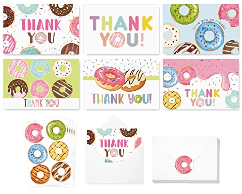 AnyDesign 36 Pack Donut Thank You Cards with Seal Stickers Envelopes Assorted Cartoon Doughnut Greeting Cards Blank Note Card for Baby Shower Wedding Birthday Party Supplies