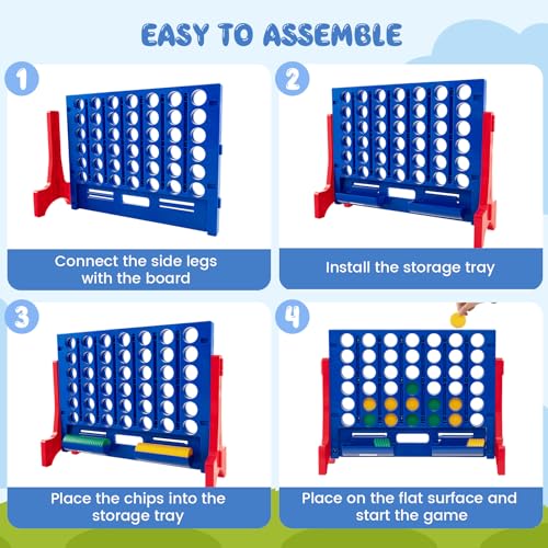 GYMAX Giant Four in a Row, Wall Mounted 4 to Score Jumbo Game with Carrying Bag & 42 Chesses, Indoor Outdoor Connect 4 Family Games for Kids Adults (Red+Blue) GYMAX Giant Four in a Row, Wall Mounted 4 to Score Jumbo Game with Carrying Bag & 42 Chesses, Indoor Outdoor Connect 4 Family Games for Kids Adults (Red+Blue)