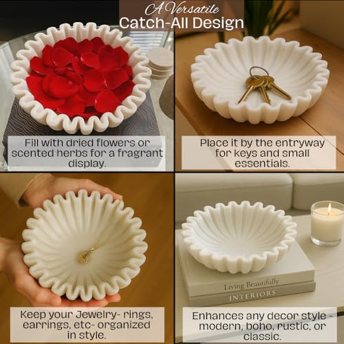 Image of SWADESHI BLESSINGS Handcrafted Marble Ruffle Urli Bowl for Home Decor | Traditional Decorative Bowl for Floating Flowers, Potpourri & Festive Decor Items | Pooja Decoration | Wedding /Return Gifts, 9 inch