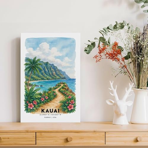 Kauai Poster de voyage aquarelle vintage pour chambre et maison