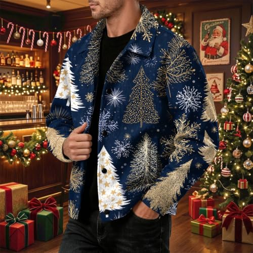 Fall Jacket for Men Christmas Print Vintage Button Down Loose Shacket - image 4