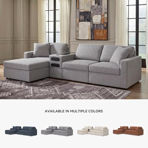 Image of Signature Design by Ashley Sectional Couch with Speakers, Chaise, Granite