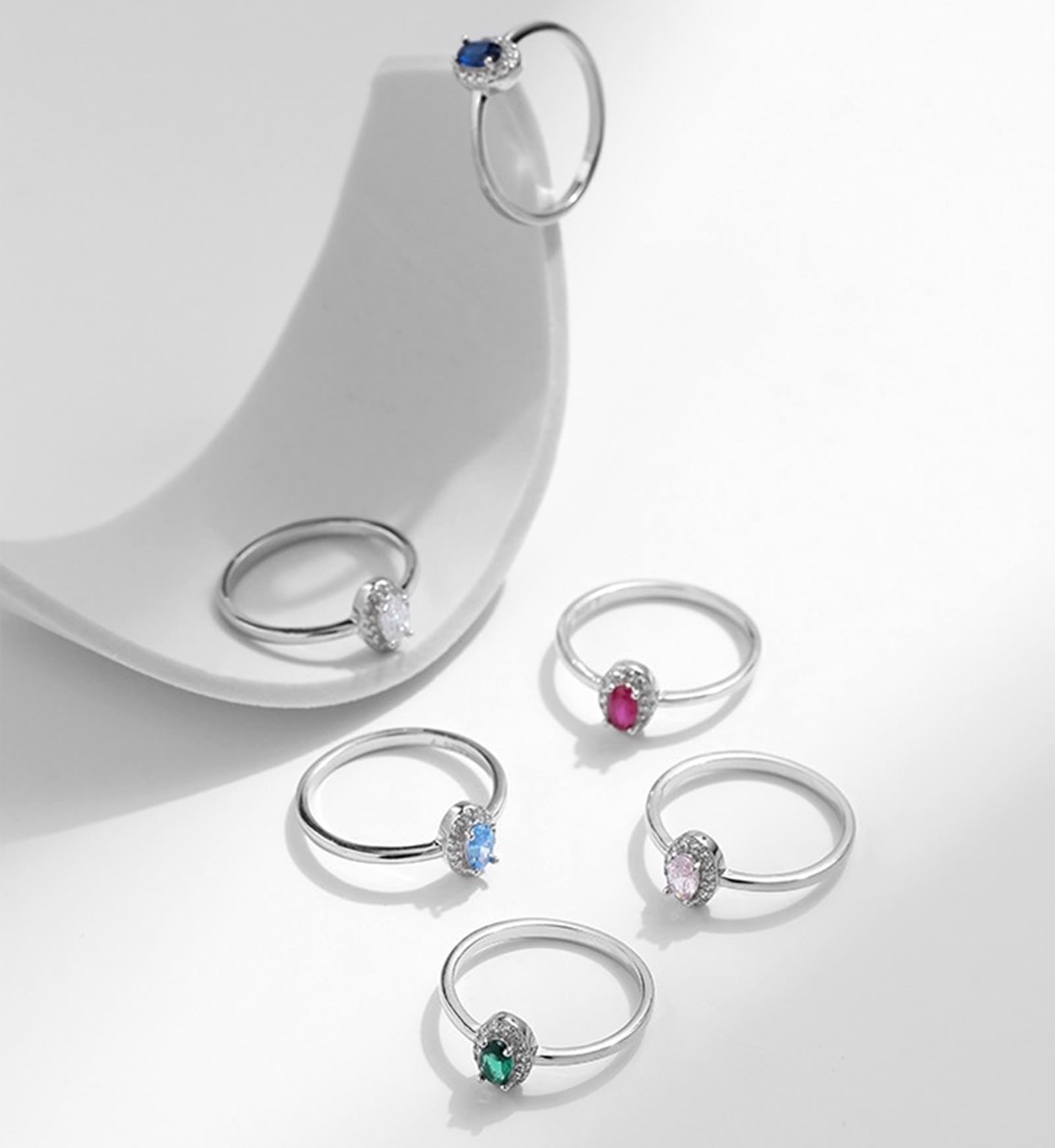 Wycian Cadeau Personnalisé Bague de Mariage Or Blanc Bleu Royal 9K/14K Au375/Au585 3X5mm Saphir Créé en Laboratoire pour Sœur Épouse