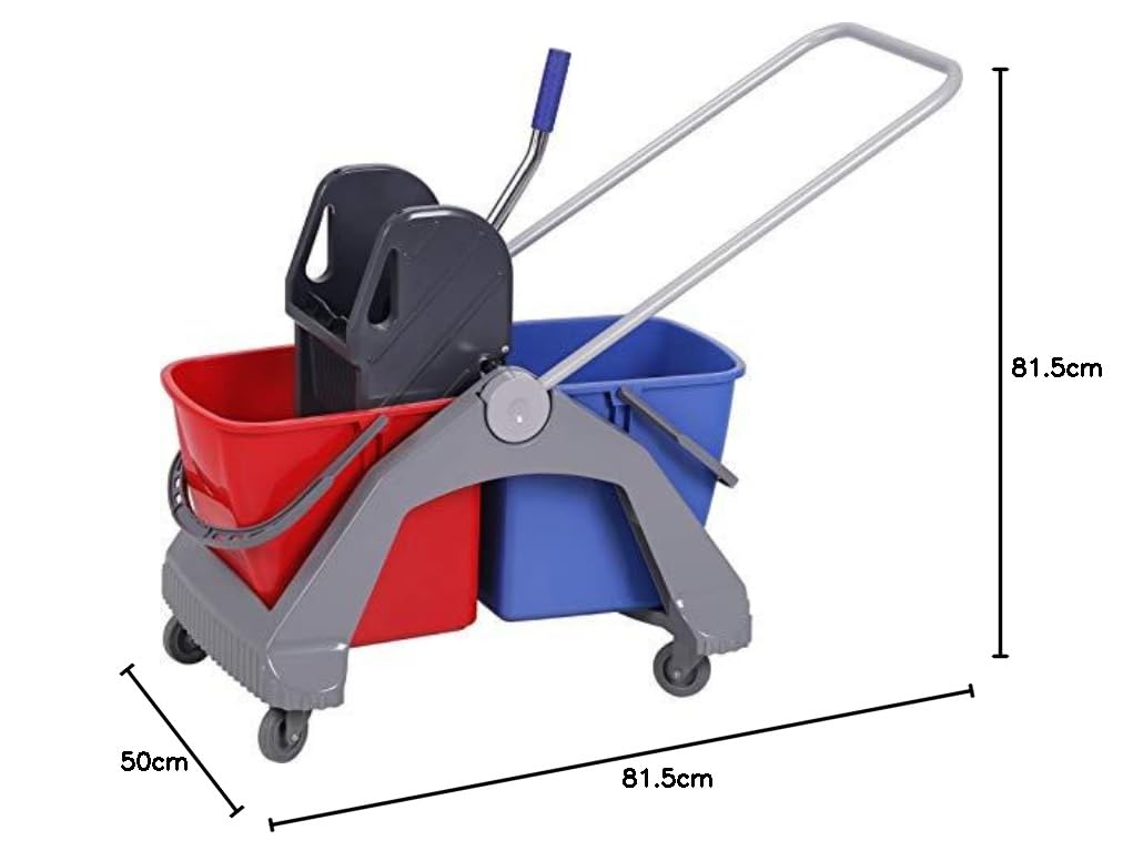 Chiner - Carrello per la pulizia professionale Albert Pro | Doppio secchio da 30 litri per acqua sporca e pulita | con ruote e pressa per mop industriali | Ideale per ospedali e alberghi | Blu, Rosso