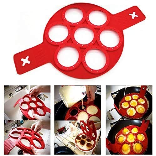 Utopp fantastischer Pfannkuchenmacher aus Silikon mit 7 Öffnungen, auch als Eier-Ring für Spiegeleier geeignet, Anti-Haft-Funktion Cover
