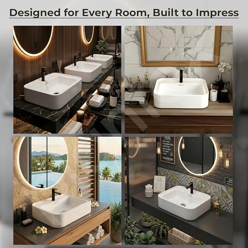 Image of Plantex Ceramic Wash Basin /One Piece Basin for Bathroom with 10 Years Glaze Warranty by Plantex /Table Top Washbasin for Home /Office /Hotels (White - 20.5 x 17 x 5 Inch)