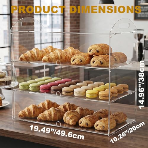 Cityjoy 3-Tier Commercial Bakery Display Case with Handle, 19.49" x 14.96" x 10.23" Countertop Pastry Showcase Cabinet for Breads and Desserts - Image 5