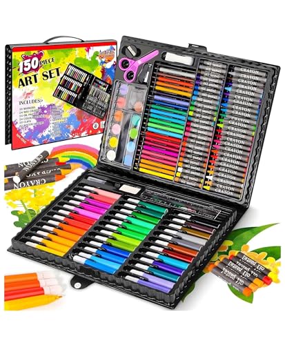 Image of Prime Brands 150-Piece Kids Art Supplies Set with Carry Case - Drawing & Painting Kit for Boys & Girls | Includes Markers, Crayons, Oil Pastels, Watercolors, Colored Pencils | Gift for Kids