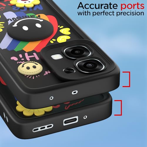Image of Pikkme Back Cover for Oppo F31 5G / Oppo F33 5G | Soft Silicone| Cute Rainbow Smile & 3D Cartoon Flower Design | Shockproof Raised Camera Protection Bumper Case (Black)