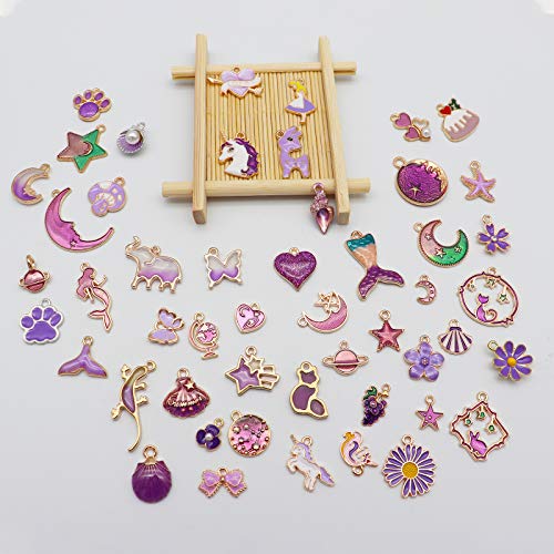 Litmind 50 Pcs Cute Enamel Charms For Jewelry Making Earrings Necklace Pendants Bracelet Designer Charms For Diy Crafting Crocs Charms (Purple) #TOP1
