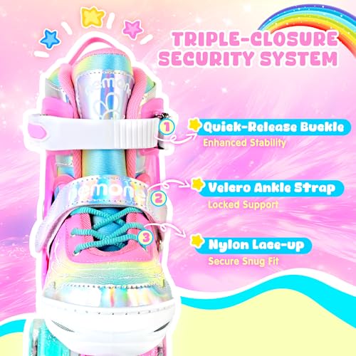 Image of NEMONE Unicorn 4 Size Adjustable Light up Roller Skates for Girls, Pink Skates for Toddlers, Beginner Kids Roller Skates Indoor Outdoor (Unicorn S New)