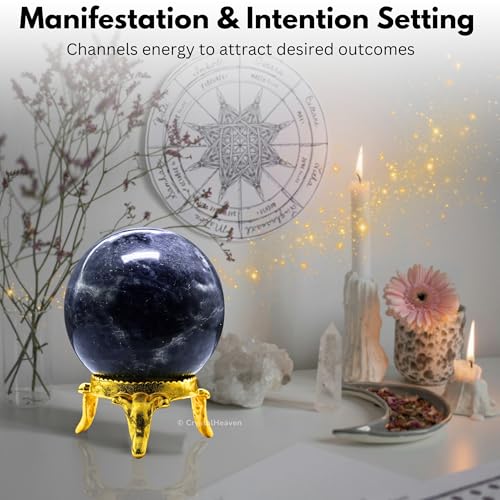 Image of Certified Iolite Crystal Ball for Meditation - Premium Crystal Vastu Items for Home and Feng Shui Items for Good Luck - Ideal for Pooja Supplies and Spiritual Practices (1.5 inch Inch)