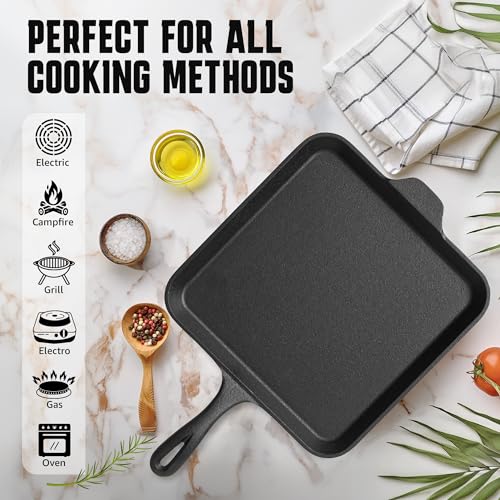 Cast-Iron-Square-Griddle-Pan-11-Inch-Pre-Seasoned-Pan-with-Heat-Resistant-Handle-and-Scraper-for-Stove-Top-Campfire-Indoor-Outdoor-Cooking-Oven-Safe-Durable-Cookware Cast Iron Square Griddle Pan 11 Inch Pre Seasoned Pan with Heat Resistant Handle and Scraper for Stove Top Campfire Indoor Outdoor Cooking Oven Safe Durable Cookware