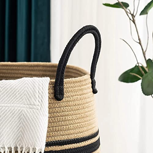 Image of 65L Extra Large Woven Laundry Hamper Basket With Heavy Duty Cotton Rope Handles For Clothes And Toys In Bedroom, Nursery Room, Bathroom (13 inch X 15 inch, Beige)