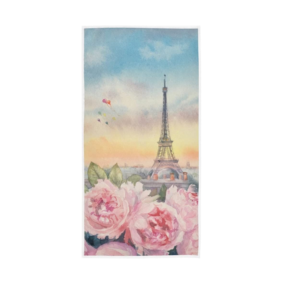 HUYGD Watercolor Eiffel Tower Pink Roses Soft Hand Towels Absorbent Bath Towel Multipurpose for Bathroom Hotel Gym Spa 30"x15"