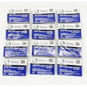 Emergency Mylar Thermal Blankets – 12 Pack | Survival Space Fire Blankets for Outdoor Adventures, Marathons, First Aid | Waterproof & Windproof | Ideal for Camping & Hiking