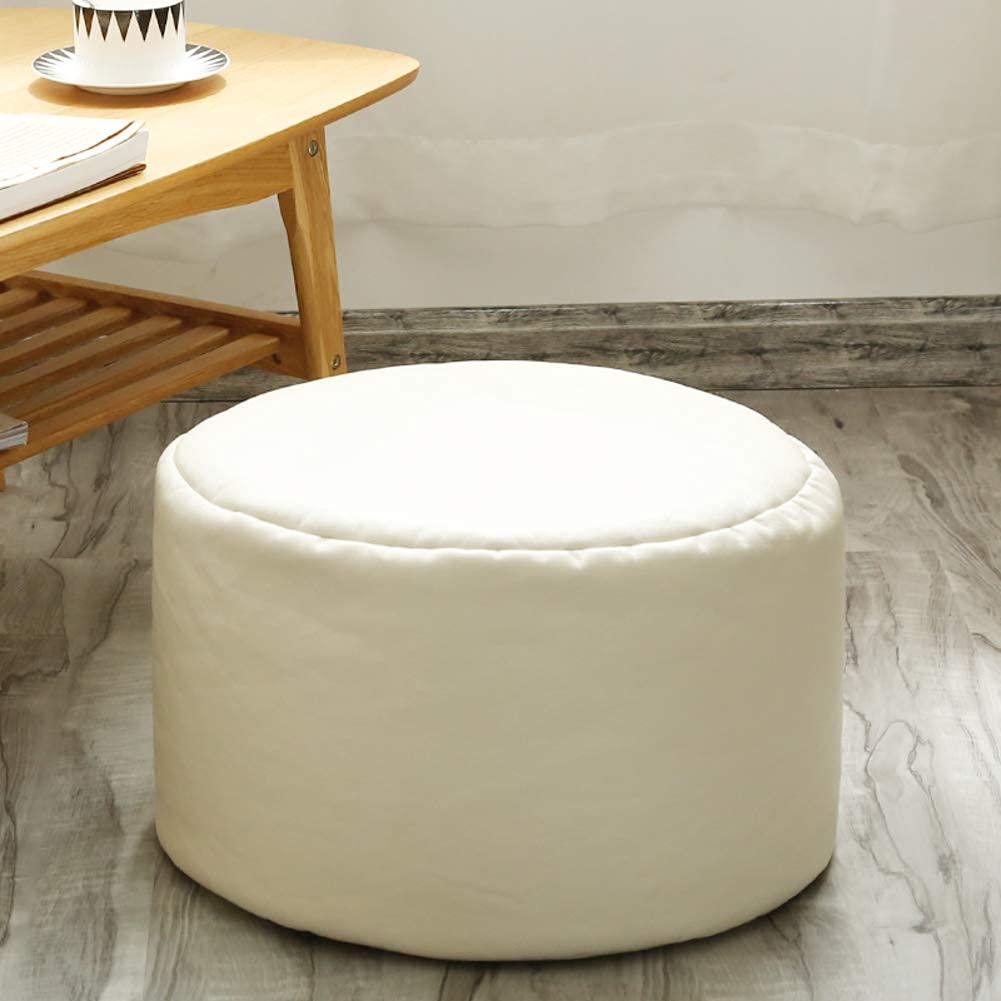 Pouf ottoman rond en similicuir blanc | Repose-pieds 45x28cm