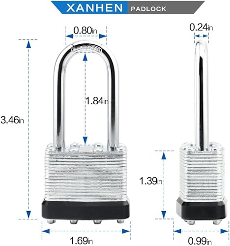 Miniatura 2 de Candados con cerradura para exteriores, cerradura de llave, candados con la misma llave, candados con llave de acero laminado con grillete largo,