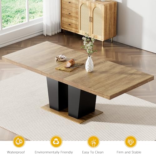 Image of Extendable Dining Room Table Set for 8, Farmhouse Kitchen Table Chairs Set for 8, 78.74 inch Expandable Dining Table with Black Velvet Chairs, 9 Piece Dining Table Set for Dinner Party Family Gathering