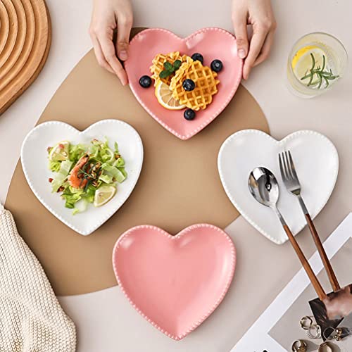 Yardwe Ceramic Heart Salad Plate Porcelain Heart- Shaped Dessert Plates Decorative Heart Dish For Appetizer Fruit Snack White #TOP2