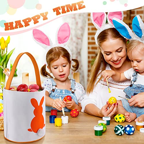 Image of Honeydak 6 PCS Easter Basket for Kids, Cute Bunny Canvas Tote Bucket