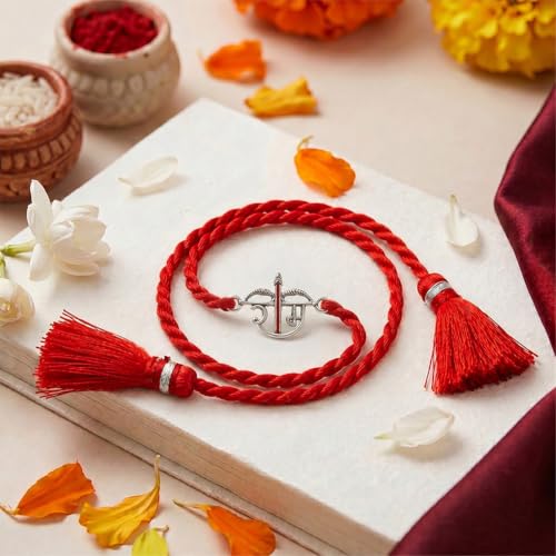 Image of ZAVYA 925 Sterling Silver CZ Oxidised RAM Plated Silver Rakhi | Rakhi for Brother-Happy Rakshabandhan | With Certificate of Authenticity and 925 Hallmark
