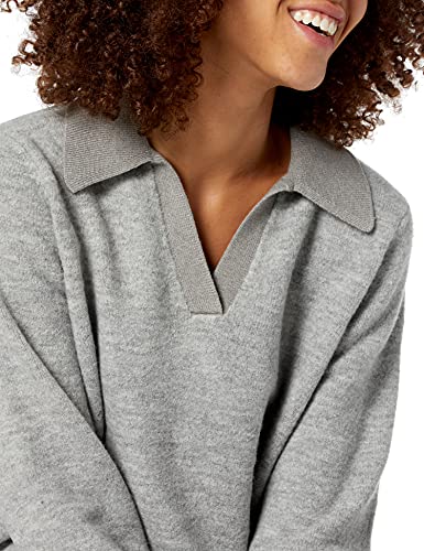 Image of Cable Stitch Women's Two Tone Polo Neck Open Collar V-Neck Sweater - Long Sleeve Relaxed Pullover Top