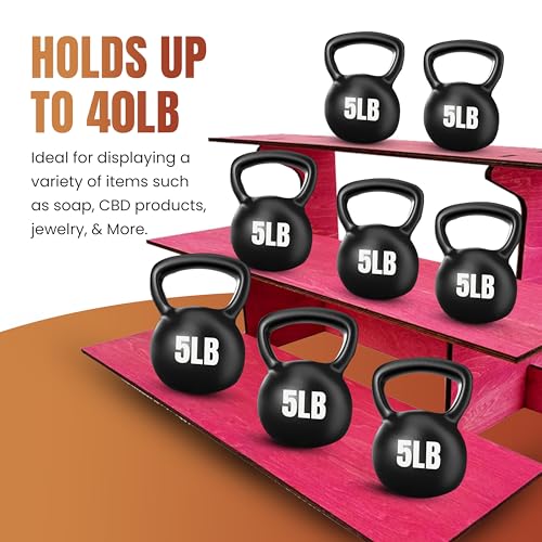 3-Tier Straight Retail Table Display Stand with Shelves for Products | 3 Step Straight Display Rack for Counter Top, Craft Shows, Farmers Market, Trade Shows, Pop ups, Soap Display, Candles (Pink)