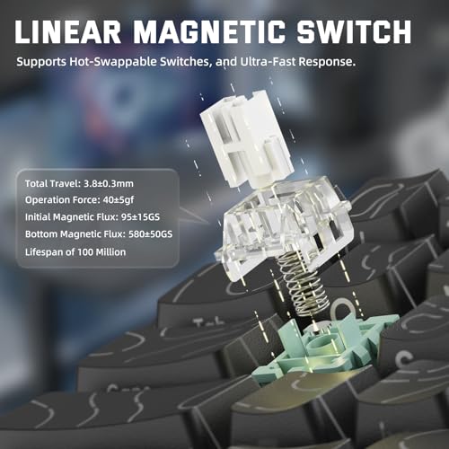 Image of ATTACK SHARK X68 PRO HE Wireless Rapid Trigger Gaming Keyboard with Adjustable Actuation,8K Polling Rate,Hall Effect Magnetic Switch,Hot-Swap,RGB Backlit,BT /2.4GHz /Wired,for FPS Games-Black