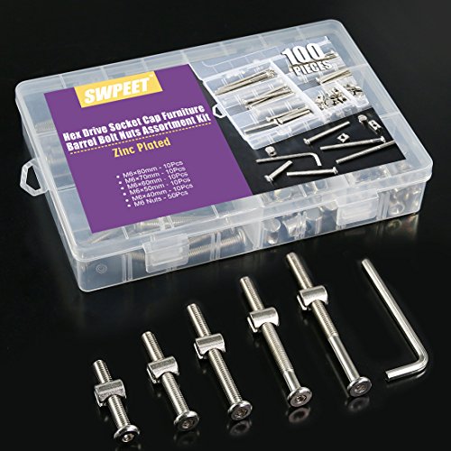 Swpeet SCREW-15/20/25/30/35 100Pcs Crib Hardware Screws, Nicked Plated M6 × 40/50/60/70/80Mm Hex Socket Head Cap Crib Baby Bed Bolt And Barrel Nuts thumb #6