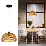 PINDODO Rattan Pendant Lights Woven Chandelier Basket Light Fixture Adjustable Boho Hanging Lamp for Farmhouse Kitchen Island Bedroom Living Room