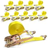 KJE 10 Pack Ratchet Straps Heavy Duty, 2' x 27' Ratchet Strap 10,000 Lbs Max Break Strength, Tie Down Ratcheting with J-Hook, Cargo Straps for Truck, Trailer, Moving Appliances