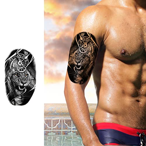 Padoun Temporary Tattoos Animal, 6-Sheet Wolf Lion Large Temporary Tattoo For Men, Waterproof Long Lasting Tattoos Realistic Fake Tattoos For Women Kids #TOP3