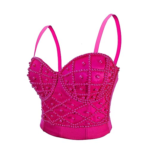 Image of VEENDEO Women's Strap Beads Bustier Corset Crop Top Club Party Bra